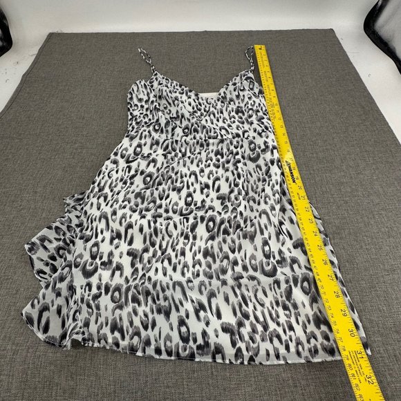 Sundown Mini Dress Lightweight Leopard Print Ruffled Slit V-Neck Spaghetti Strap - Picture 9 of 15